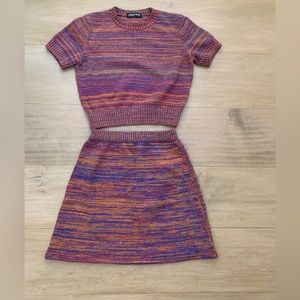 Matching Cropped Knit Short Sleeve and Knit Mini Skirt